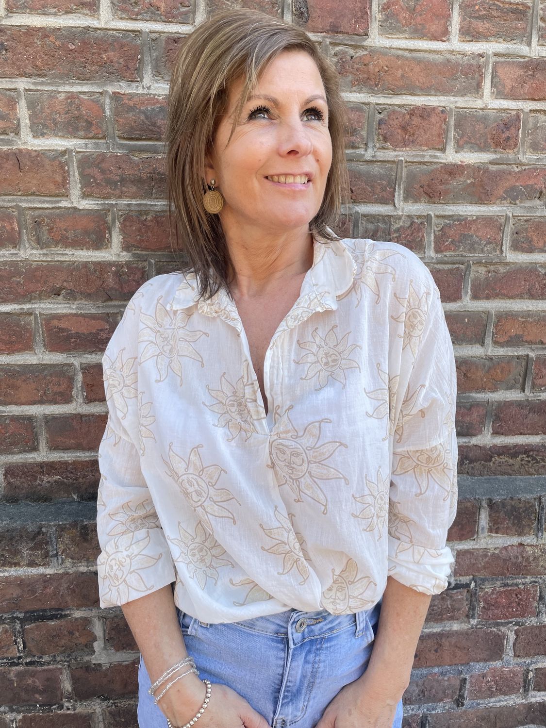 Katoenen Blouse Mireille Wit met Zonnetje