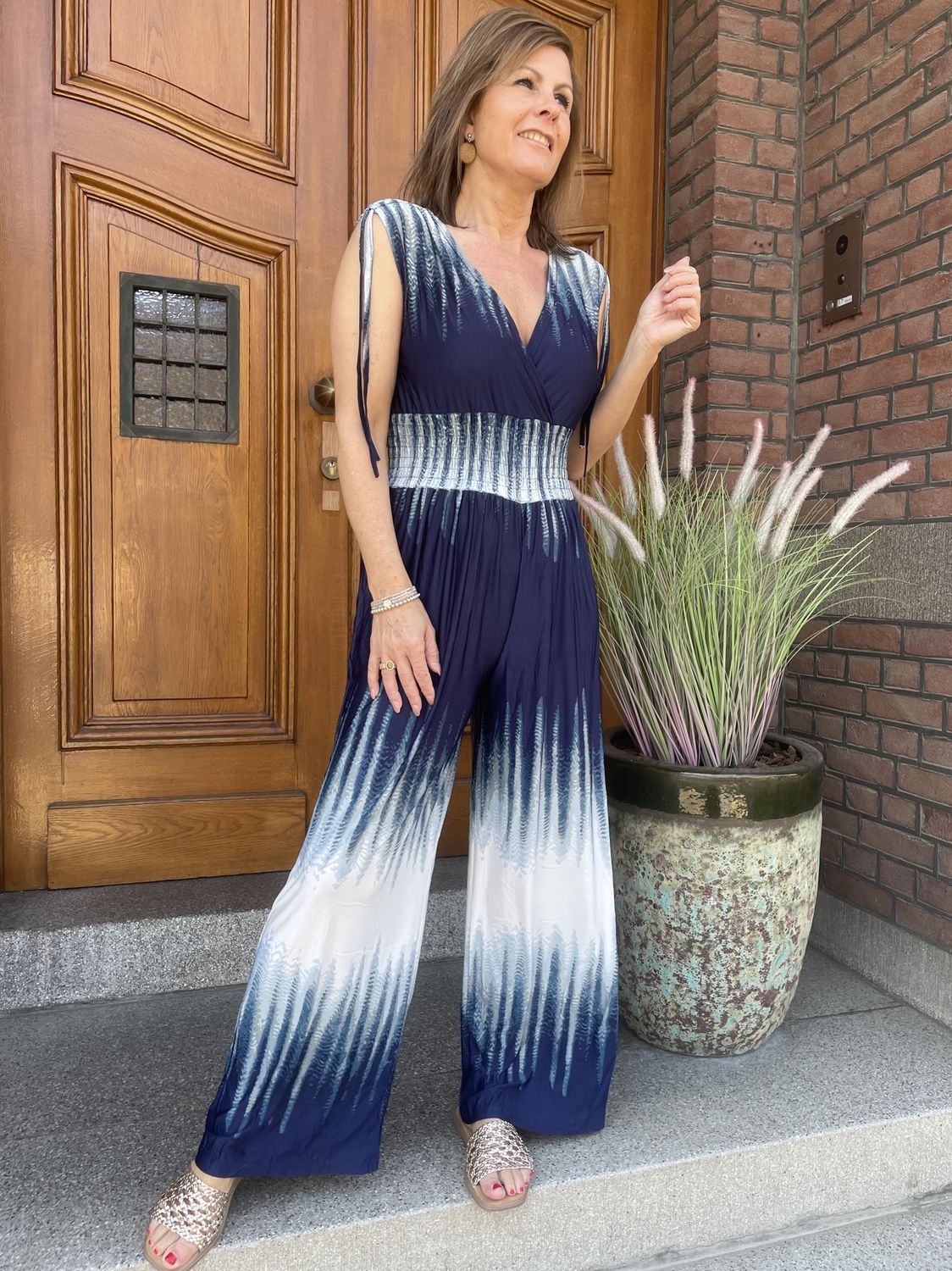 Travellerstof Jumpsuit Celina Blauwe Print
