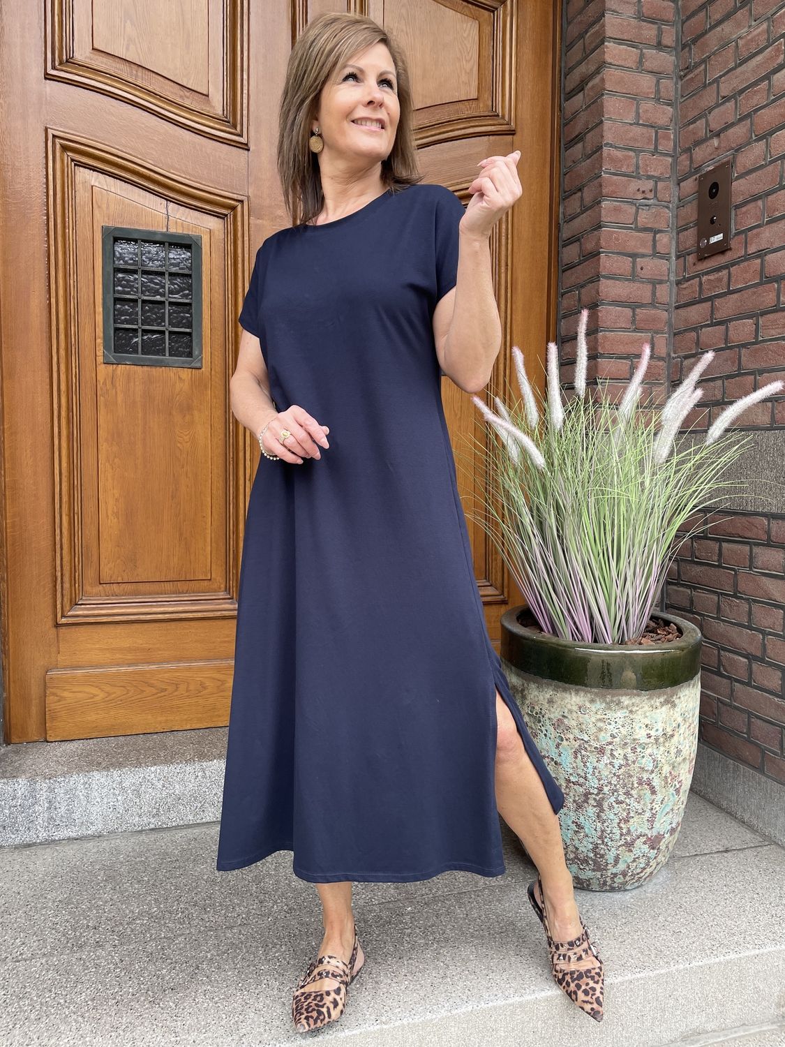 DRESS met SPLITJE DONKERBLAUW Happy