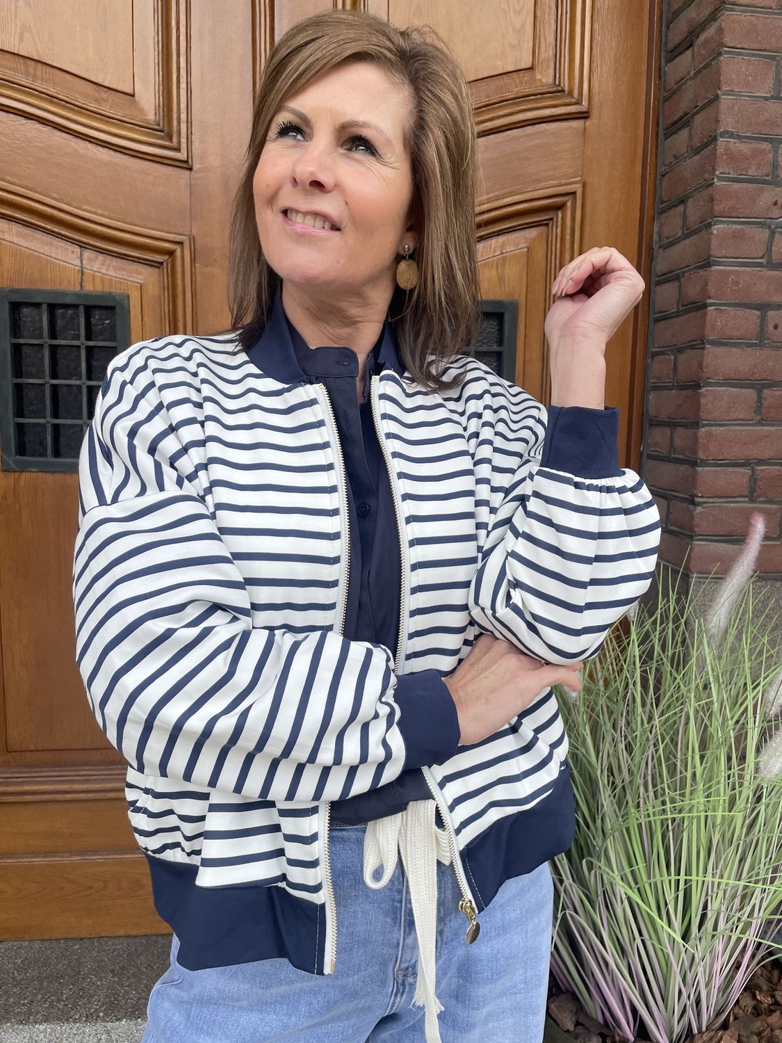 GESTREEPTE BOMBER JACK Donkerblauw