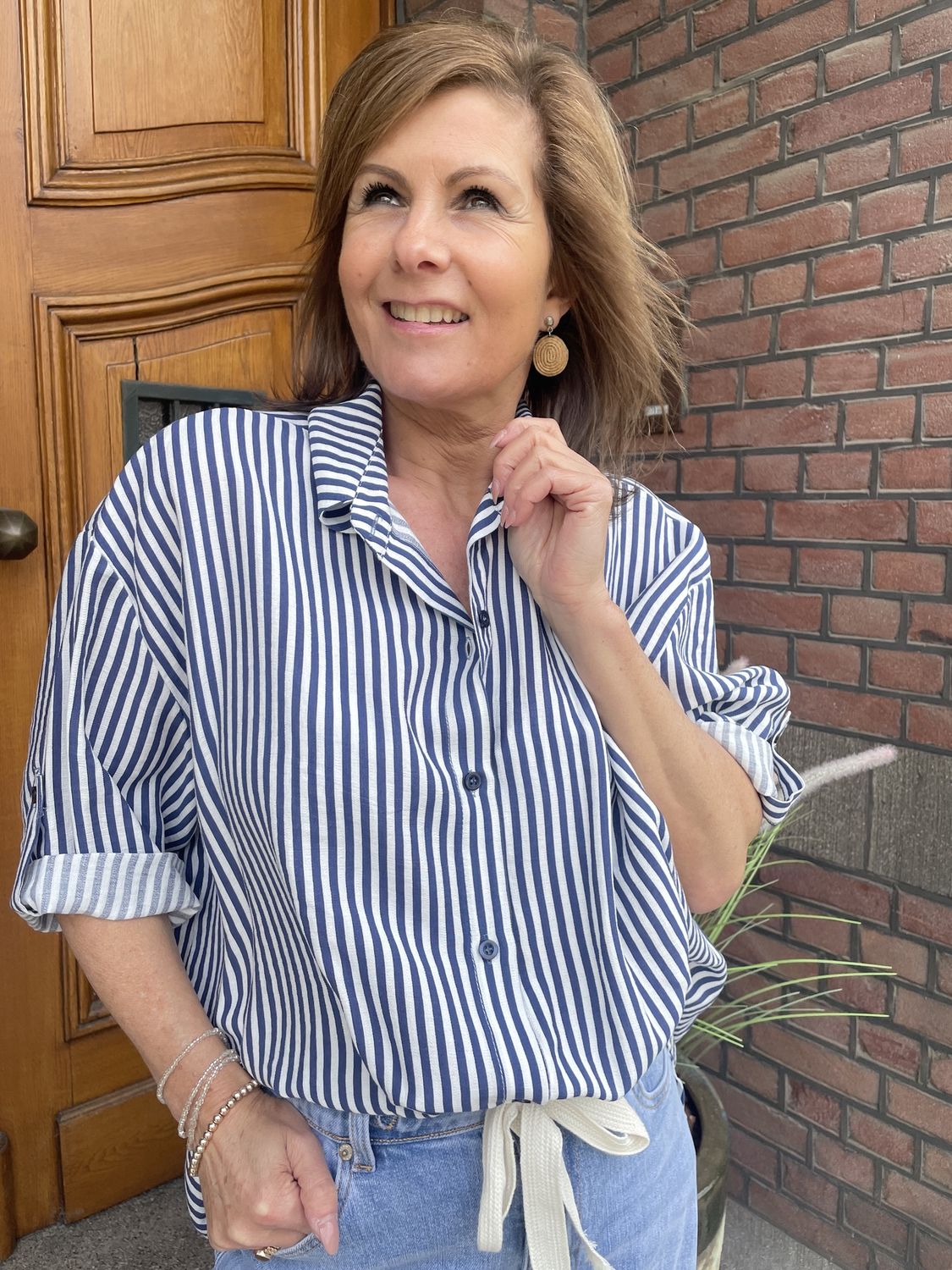 DONKERBLAUWE Gestreepte Blouse DALAI