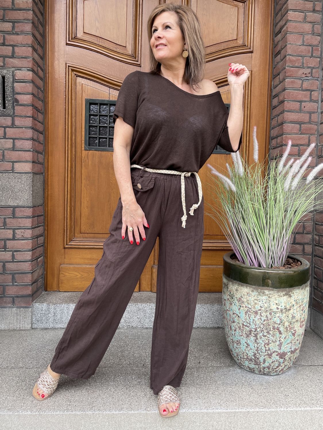 CHOCO VISCOSE LINNEN BROEK Moija