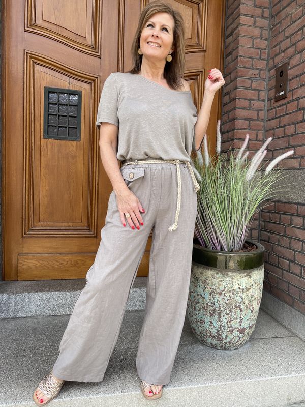 TAUPE VISCOSE LINNEN BROEK Moija
