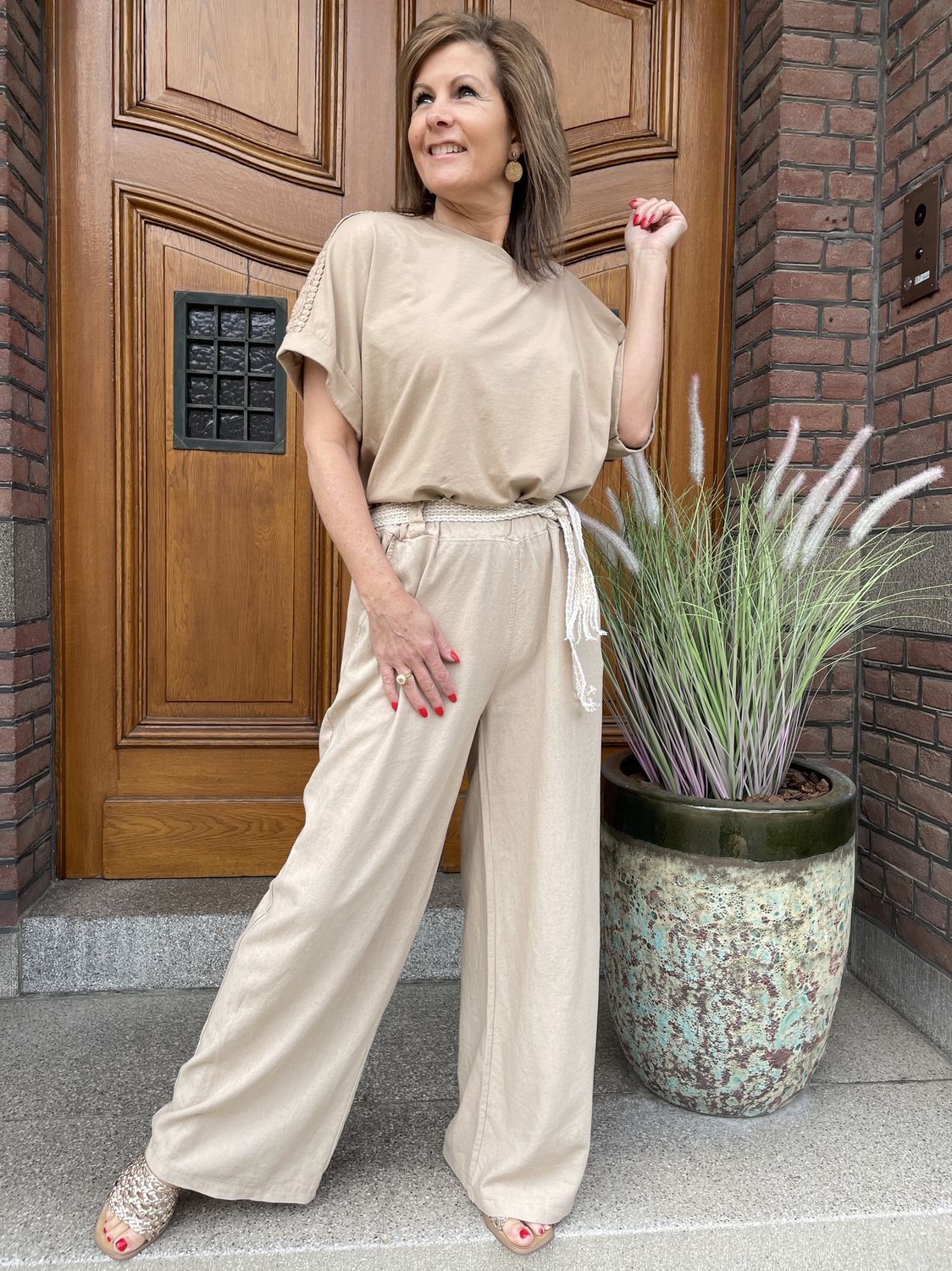CAMEL VISCOSE LINNEN BROEK Eeffie