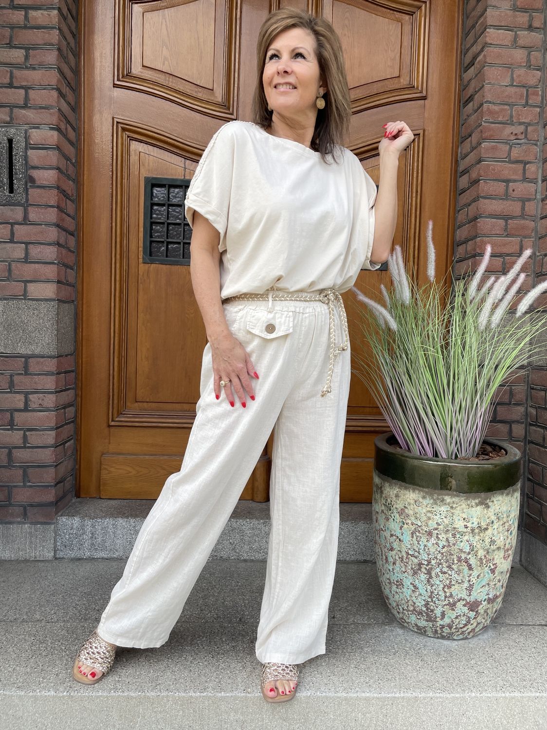 ECRU VISCOSE LINNEN BROEK Moija