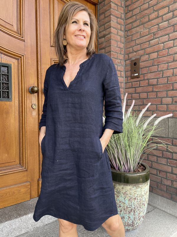 DONKERBLAUWE LINNEN DRESS Veja