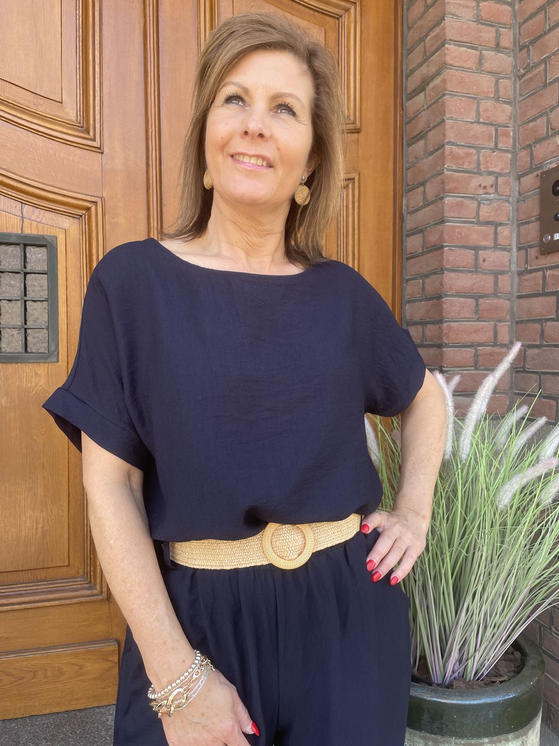 DONKERBLAUW - Shirt met KNOOPJES in RUG - VISCOSE