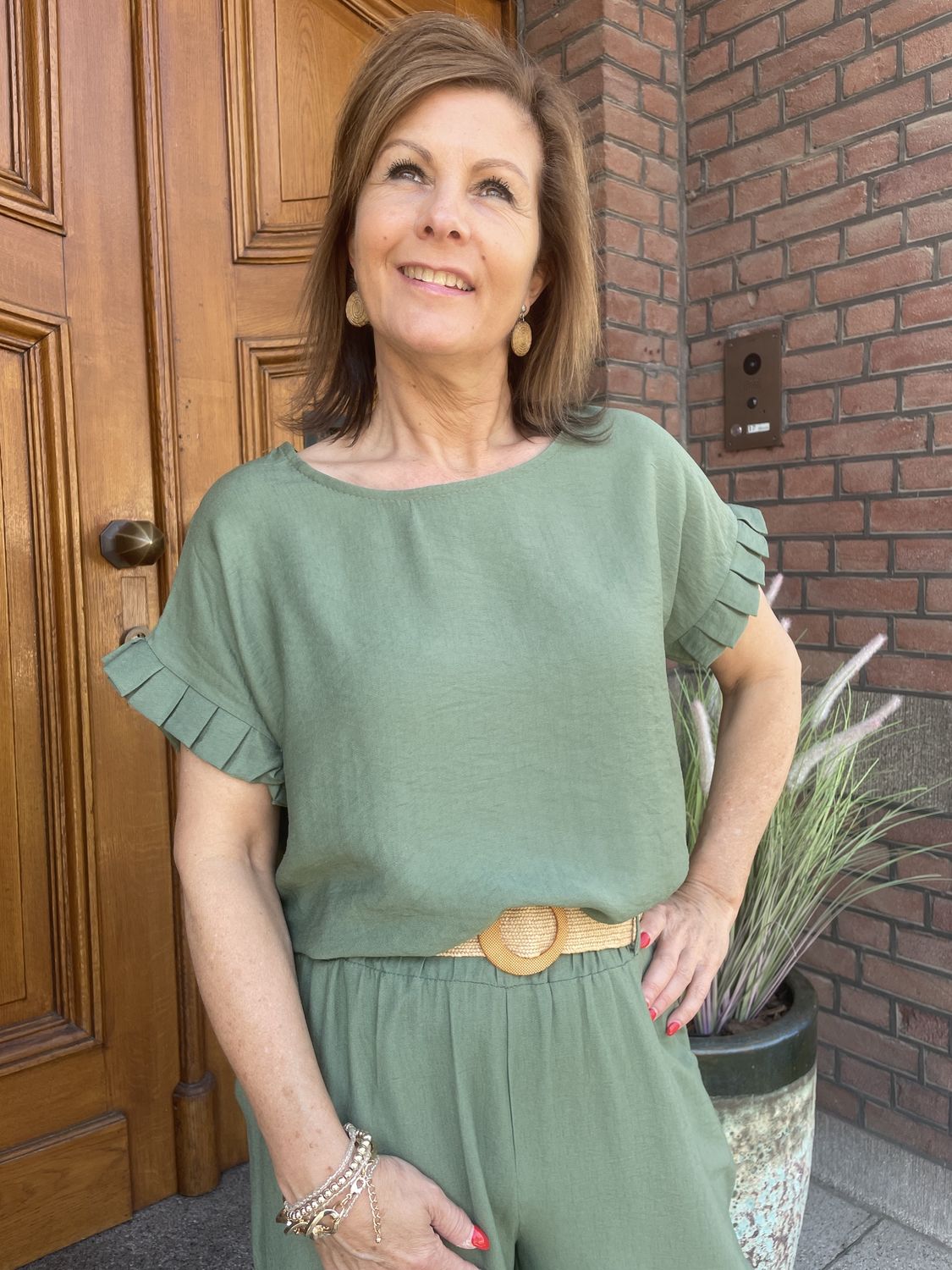 KHAKI - Shirt met RUFFLE - VISCOSE