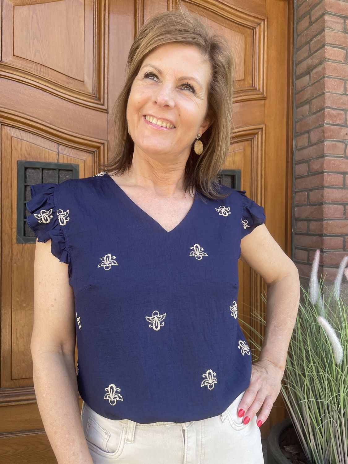 BLOUSE met BORDUURSELS - DONKERBLAUW