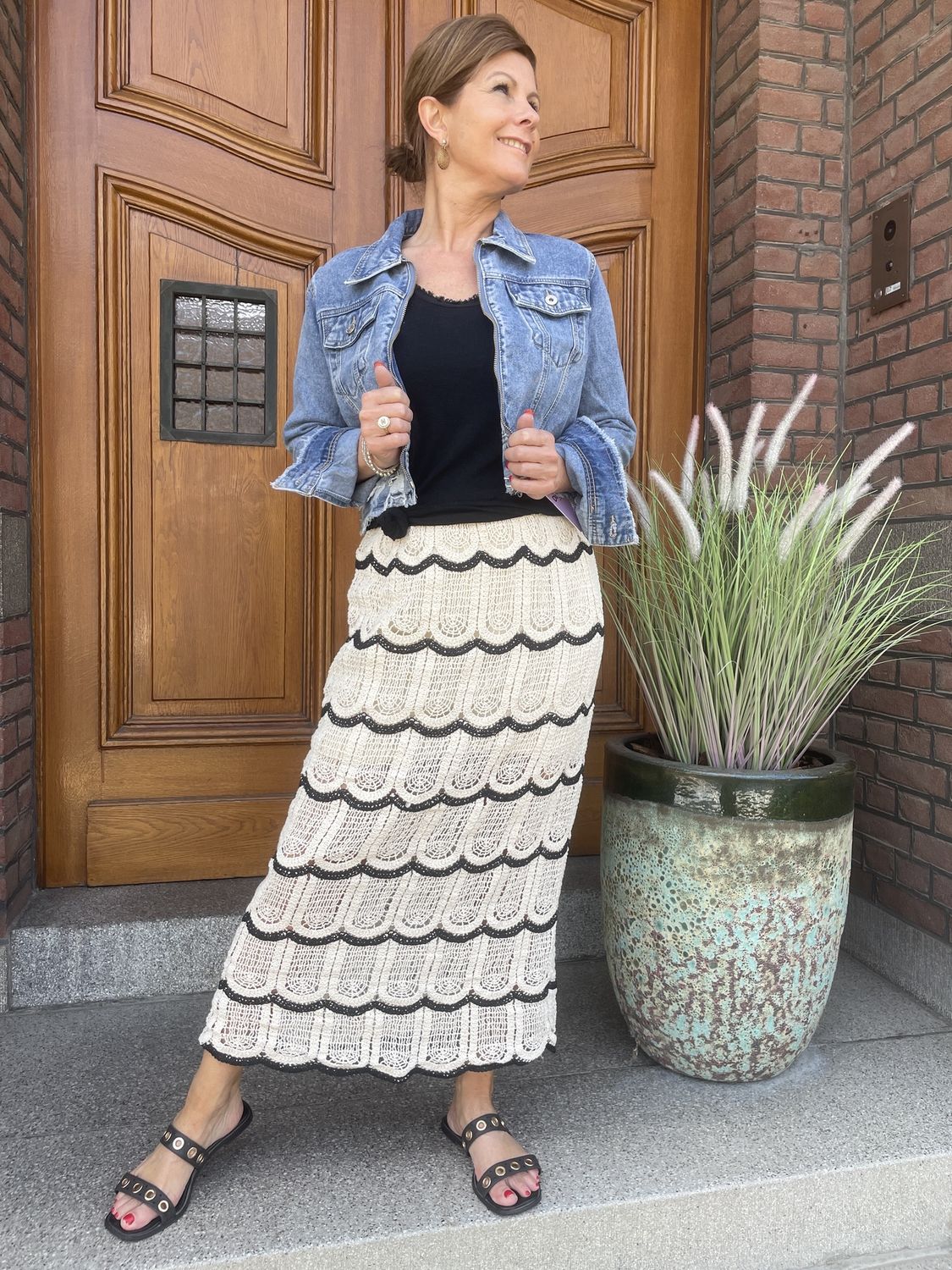GEHAAKTE CROCHET ROK - BEIGE met ZWART