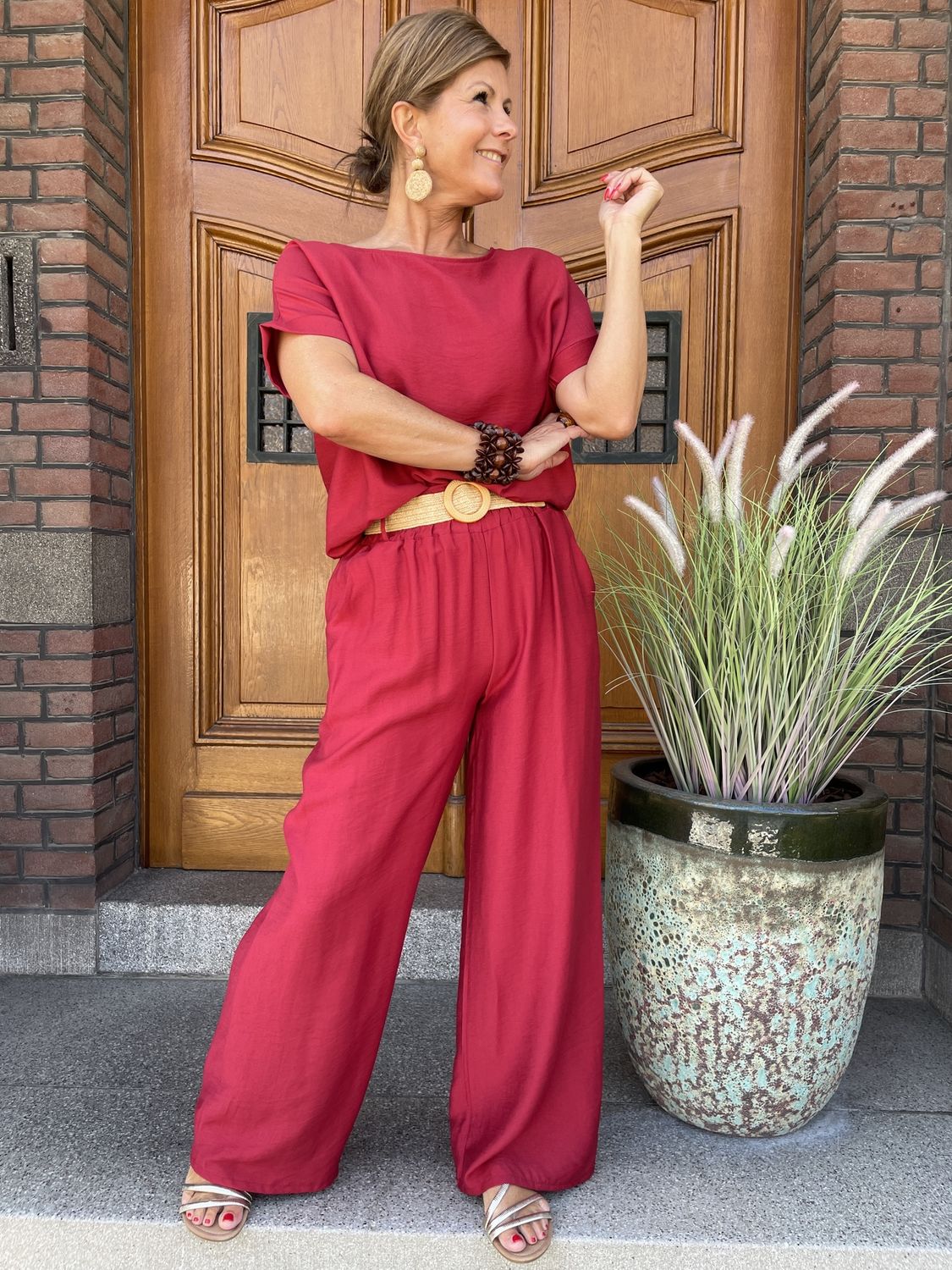 WIJNROOD - BROEK met RIEM - VISCOSE