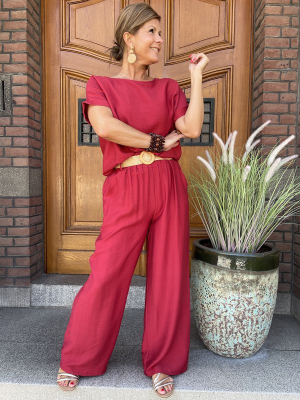 WIJNROOD - BROEK met RIEM - VISCOSE