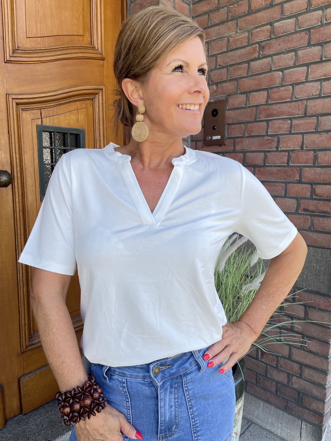 T-shirt ESTI - OFFWHITE - met V Hals