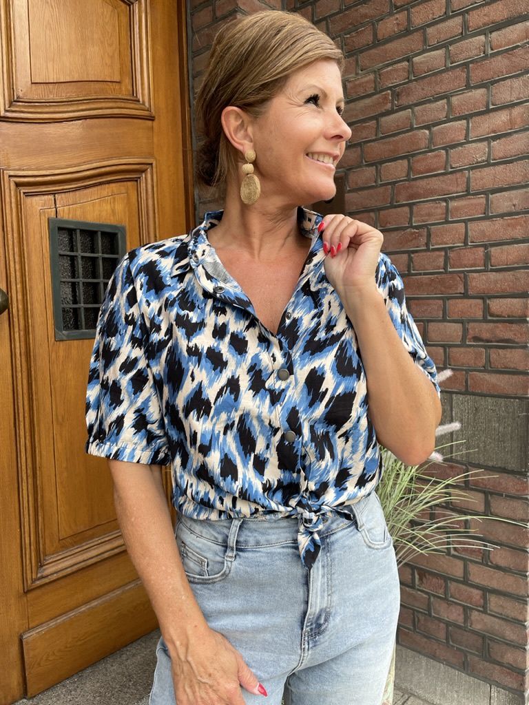 BLOUSE Evelina - KOBALT BLAUWE PRINT