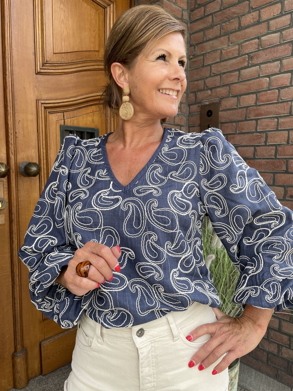 AIRLIE -  Blouse - DONKERBLAUW met CREME