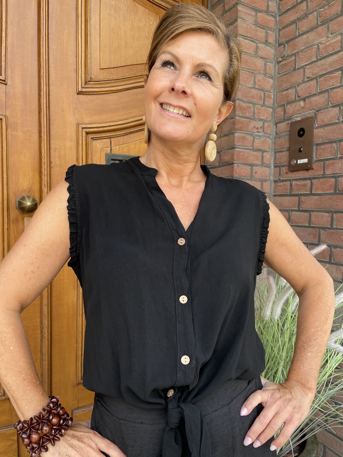 KNOOP TOP Suna - ZWART