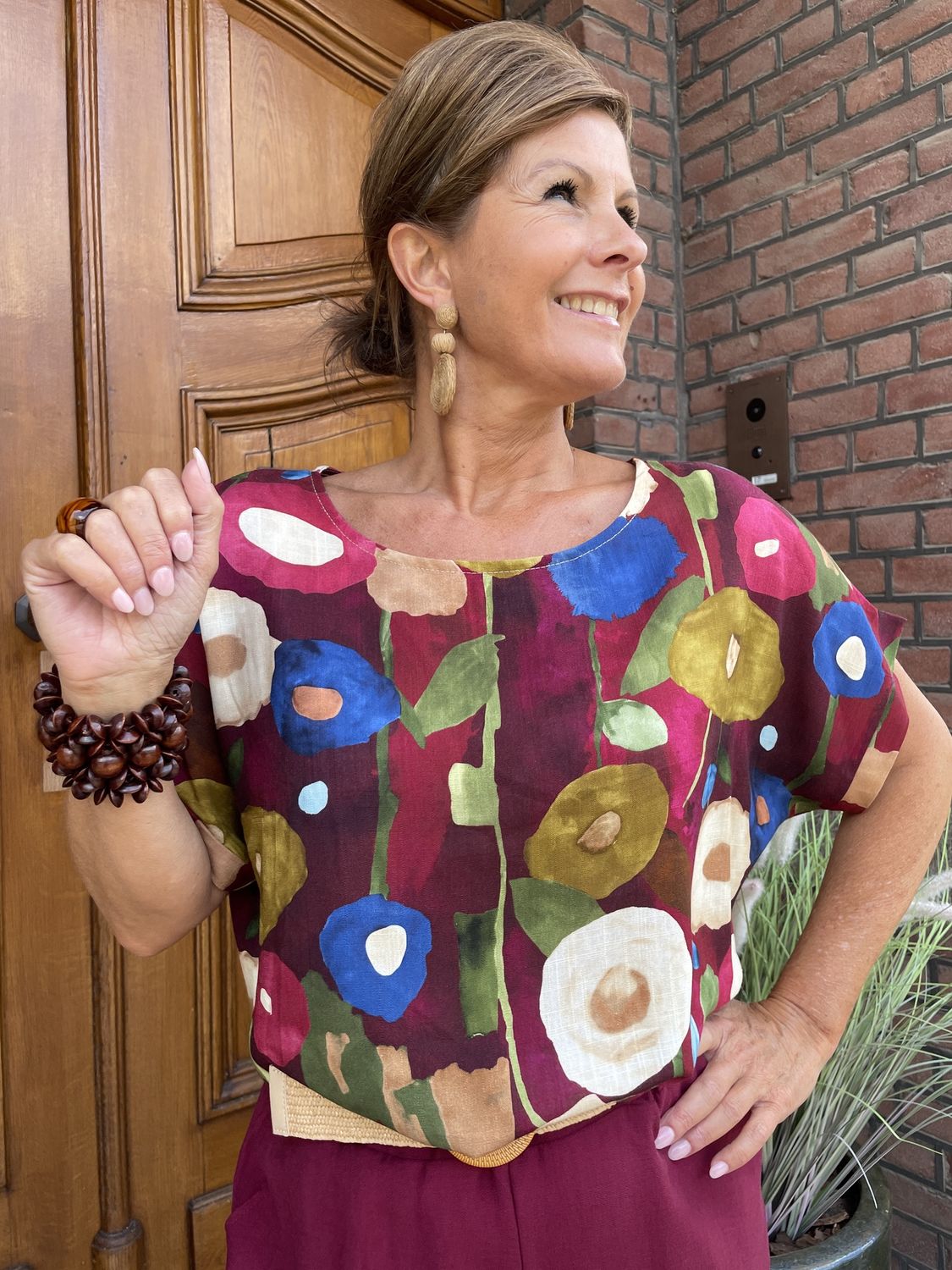 VISCOSE SHIRT met PRINT - BORDEAUX - KAIA