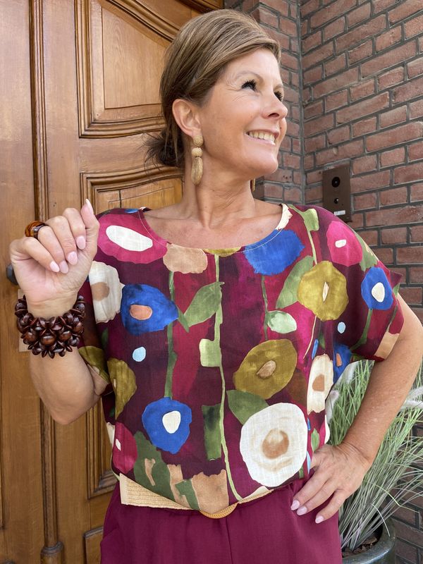 VISCOSE SHIRT met PRINT - BORDEAUX - KAIA