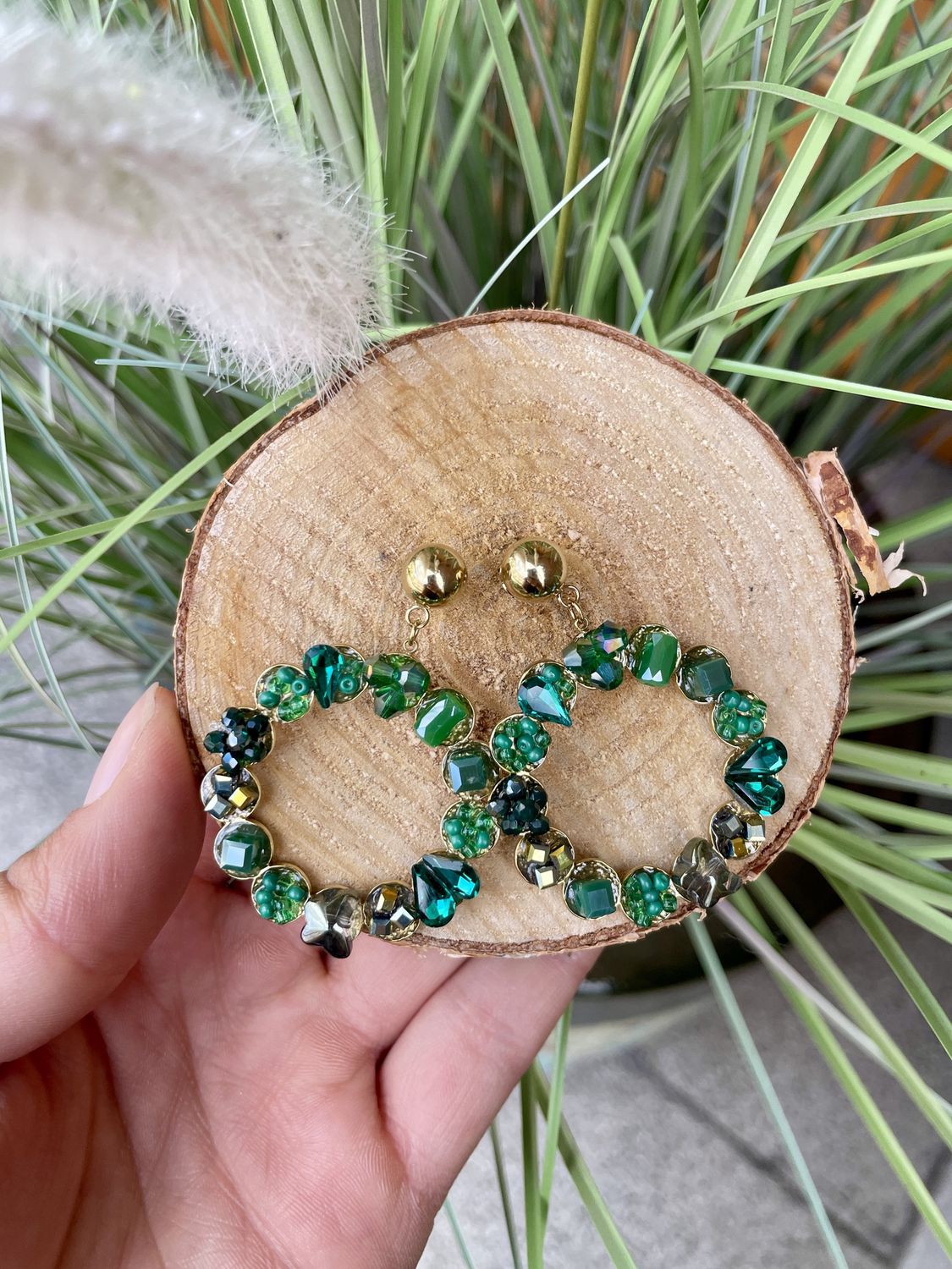 OORBELLEN - GOUD met GROEN RONDJE