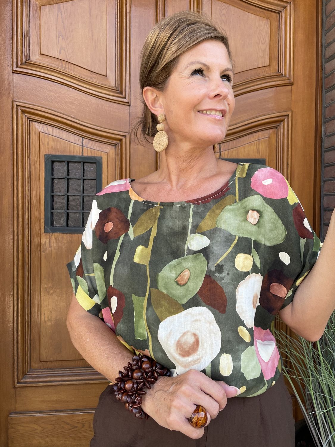 VISCOSE SHIRT met PRINT - KHAKI - KAIA