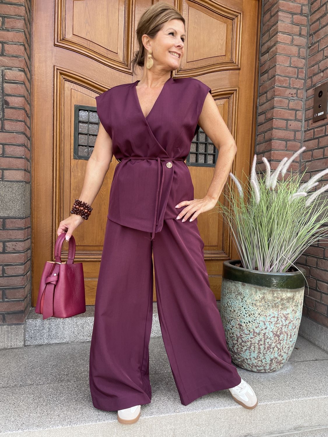 Pantalon Nyra - BORDEAUX - met riem