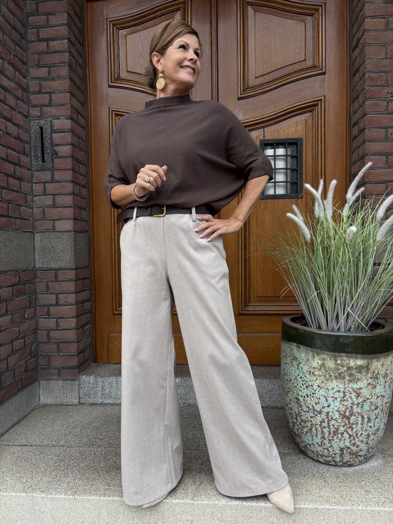 Pantalon Ziva Beige met Visgraat Motief