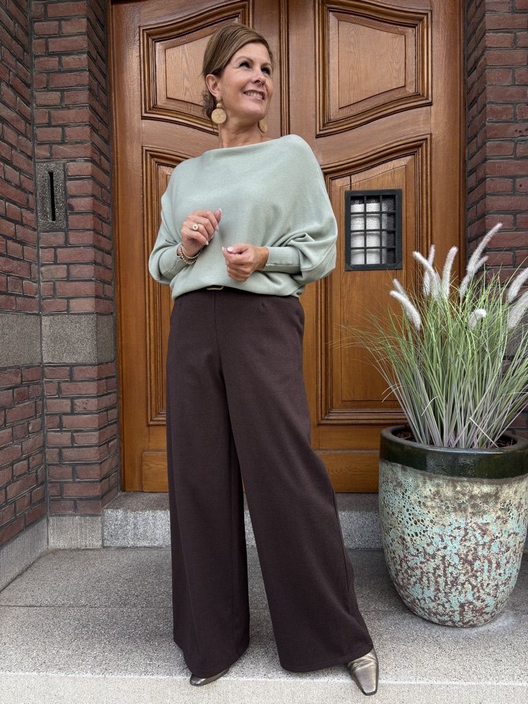 Pantalon Ziva Donkerbruin met Visgraat Motief