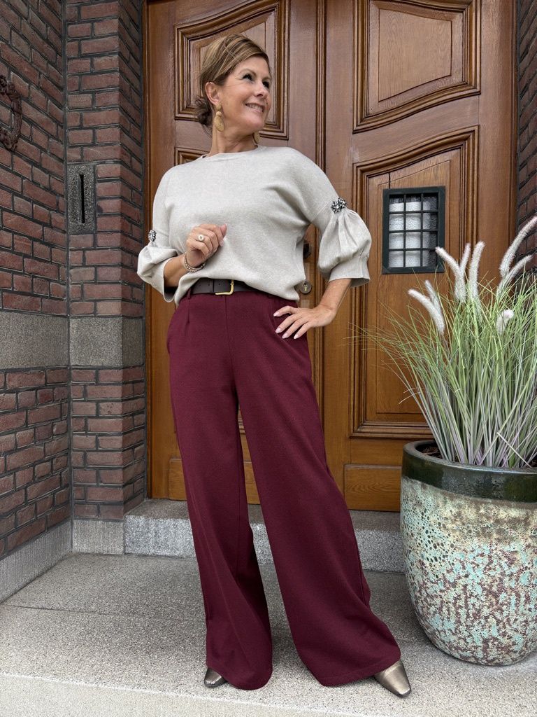Pantalon Ziva Bordeaux met Visgraat Motief