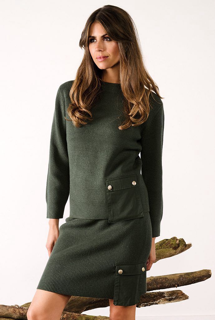 B842 Kaki - Pull met Ronde Hals