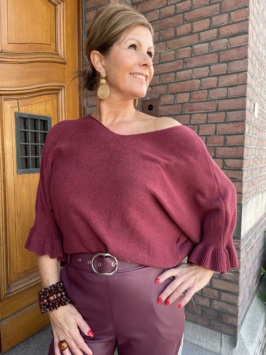 V HALS RUFFLE TRUI - BORDEAUX -DORIEN