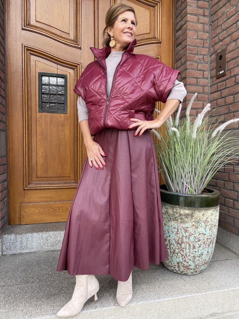 VEGAN LEATHERLOOK ROK - BORDEAUX