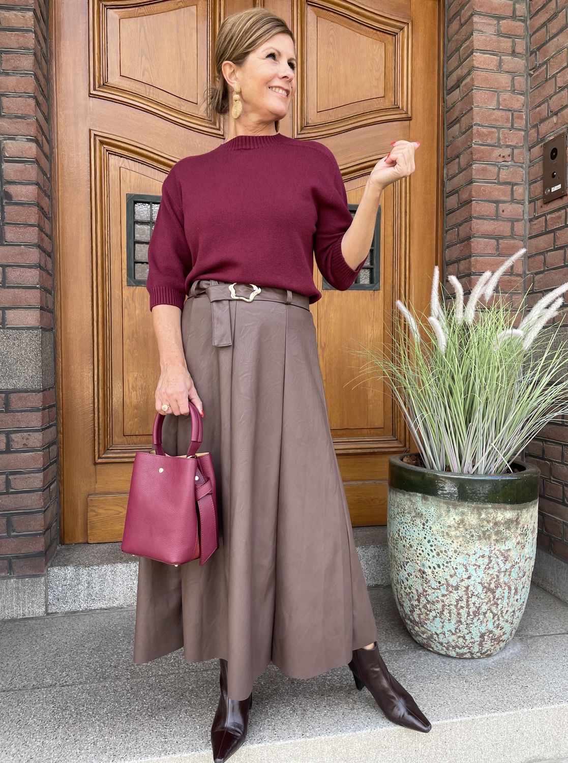 VEGAN LEATHERLOOK ROK - BROWN