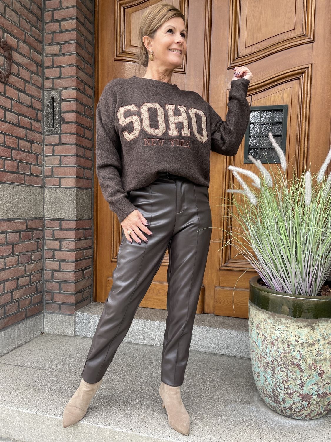 6712 Leatherlook Broek Pantalon Choco