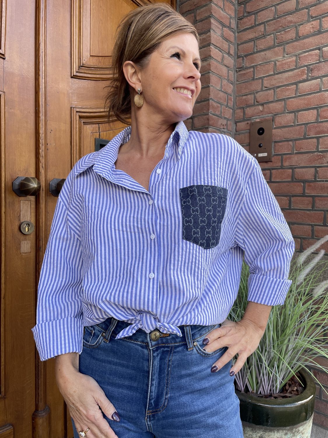 Blouse Blauw - 5230 - Gestreept met Vakje