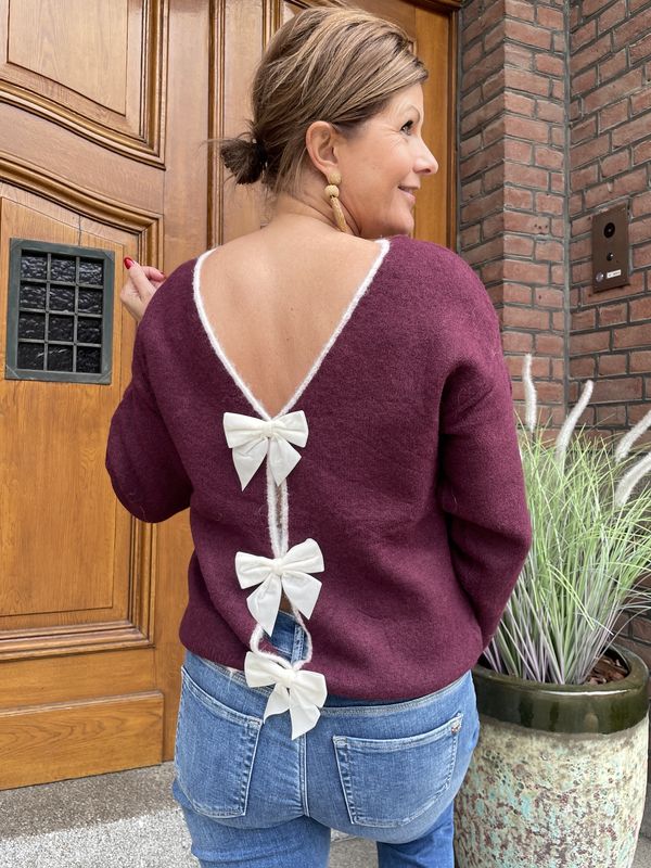SWEATER Jade - BORDEAUX - met STRIKJES in de RUG