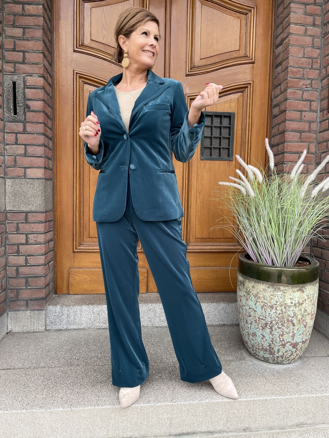 B601 Deep Teal - Fluweel Broek