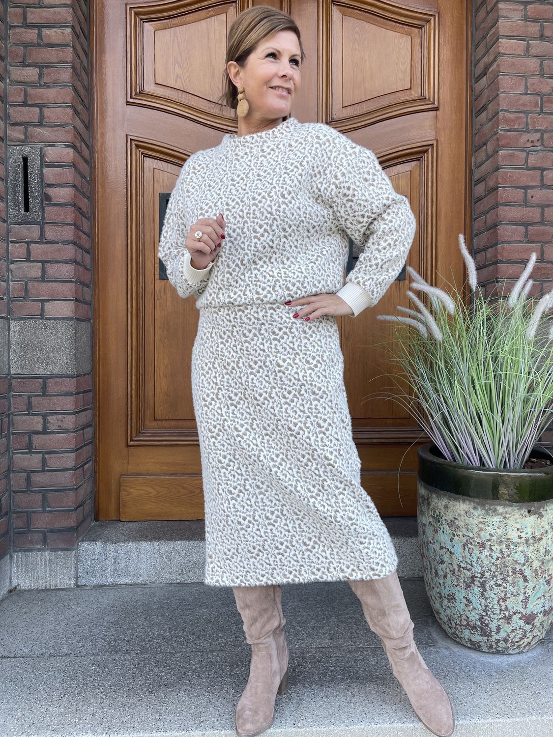 B490 Clay - Midi Jurk met Patroon