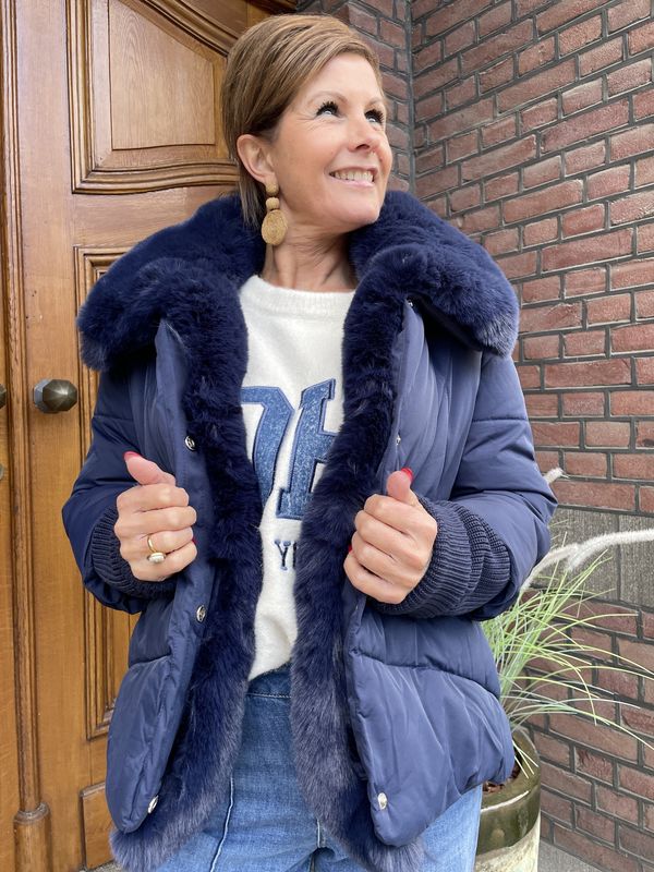 B902 Navy - Puffer Jas met Bont