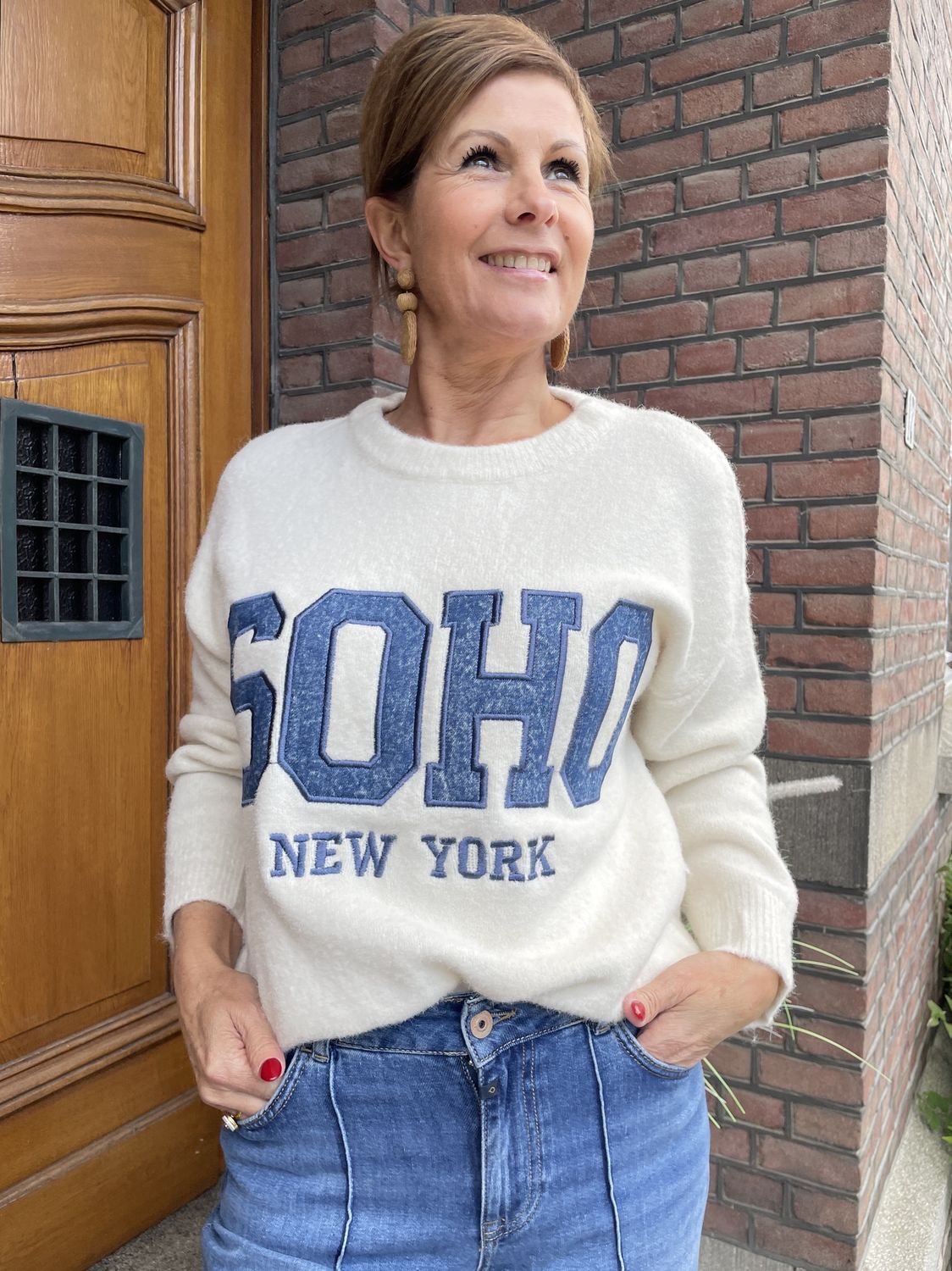 SOHO SWEATER - CREME/BLAUW