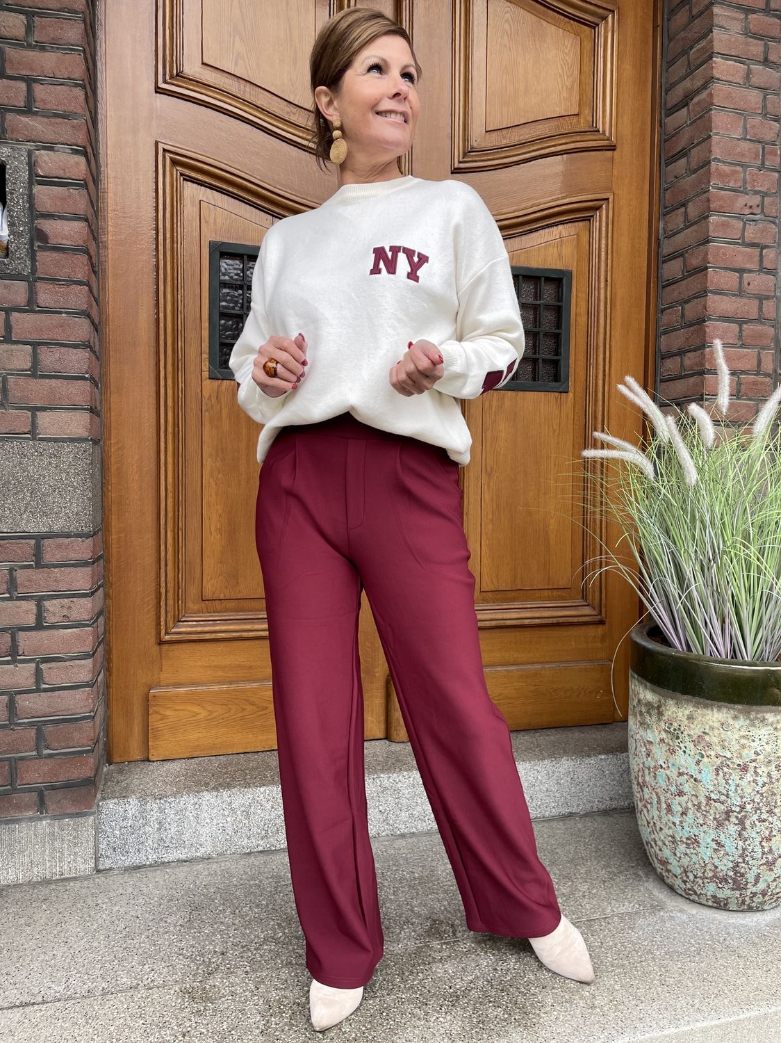 ALARIC PANTALON - BORDEAUX - Travellerstof