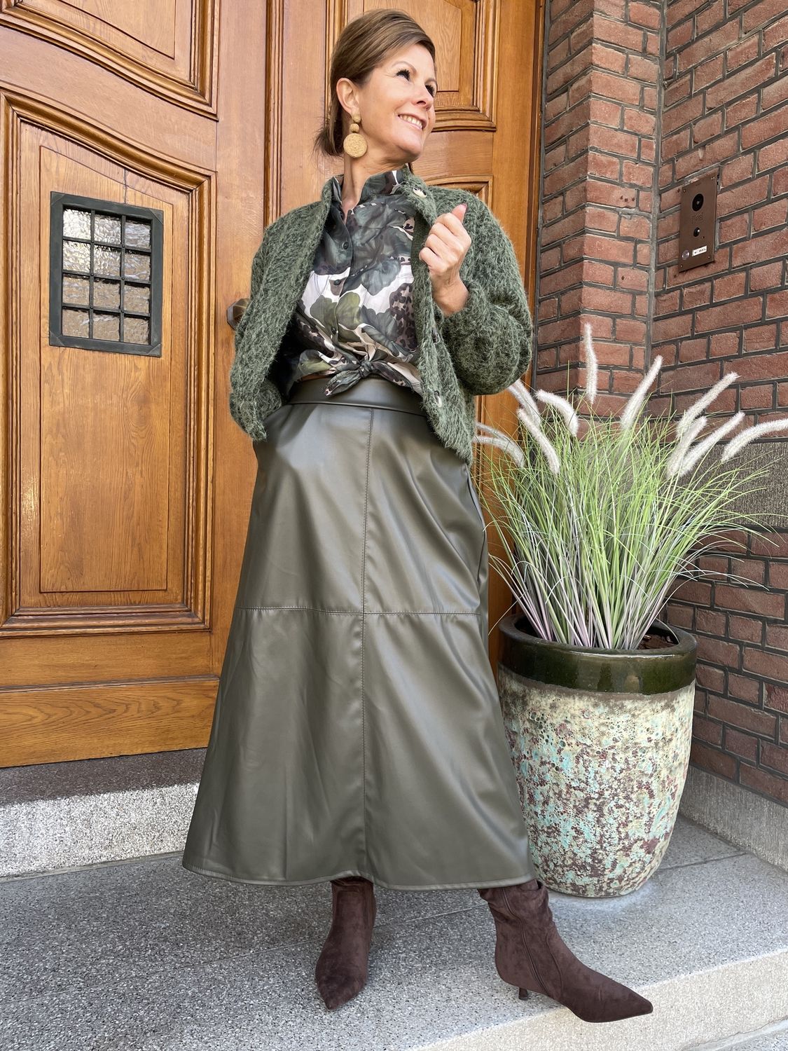 VEGAN LEATHERLOOK ROK KHAKI