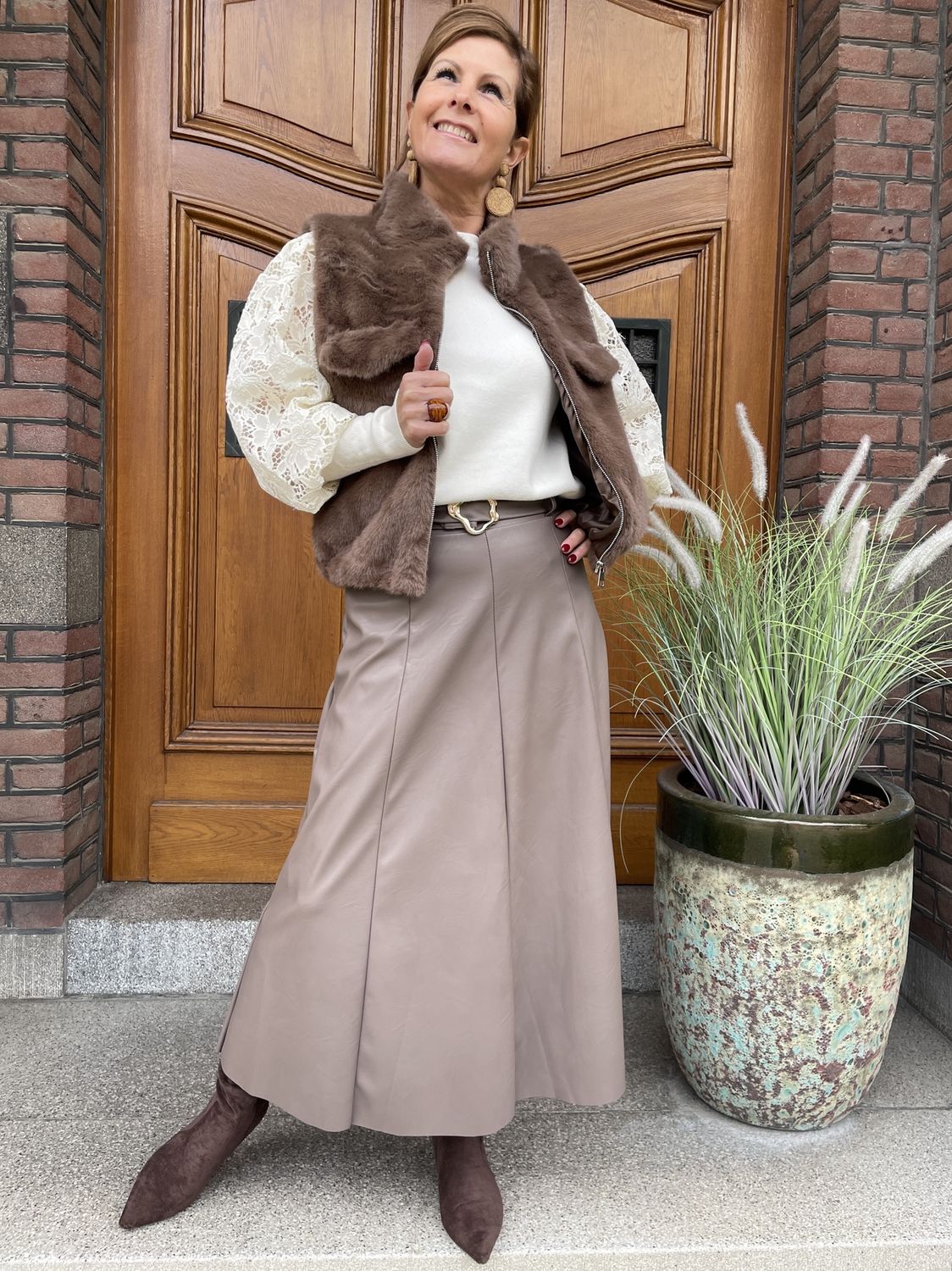 VEGAN LEATHERLOOK ROK - TAUPE