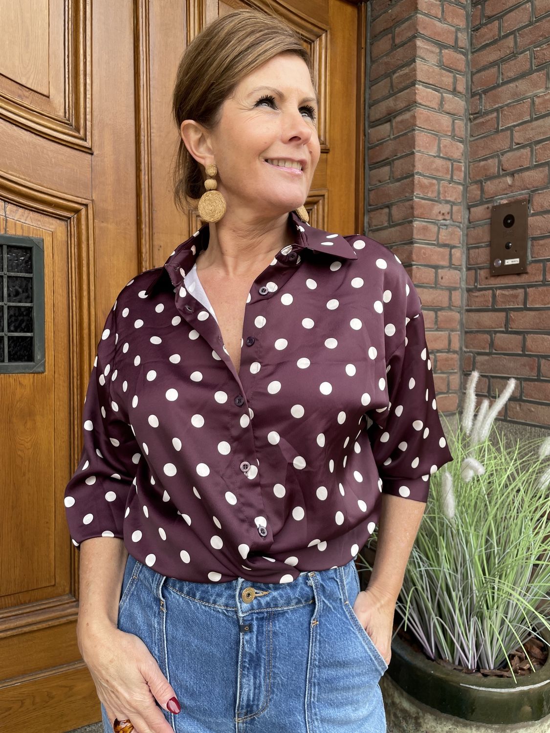 POLKADOT BLOUSE met KRAAGJE - BORDEAUX