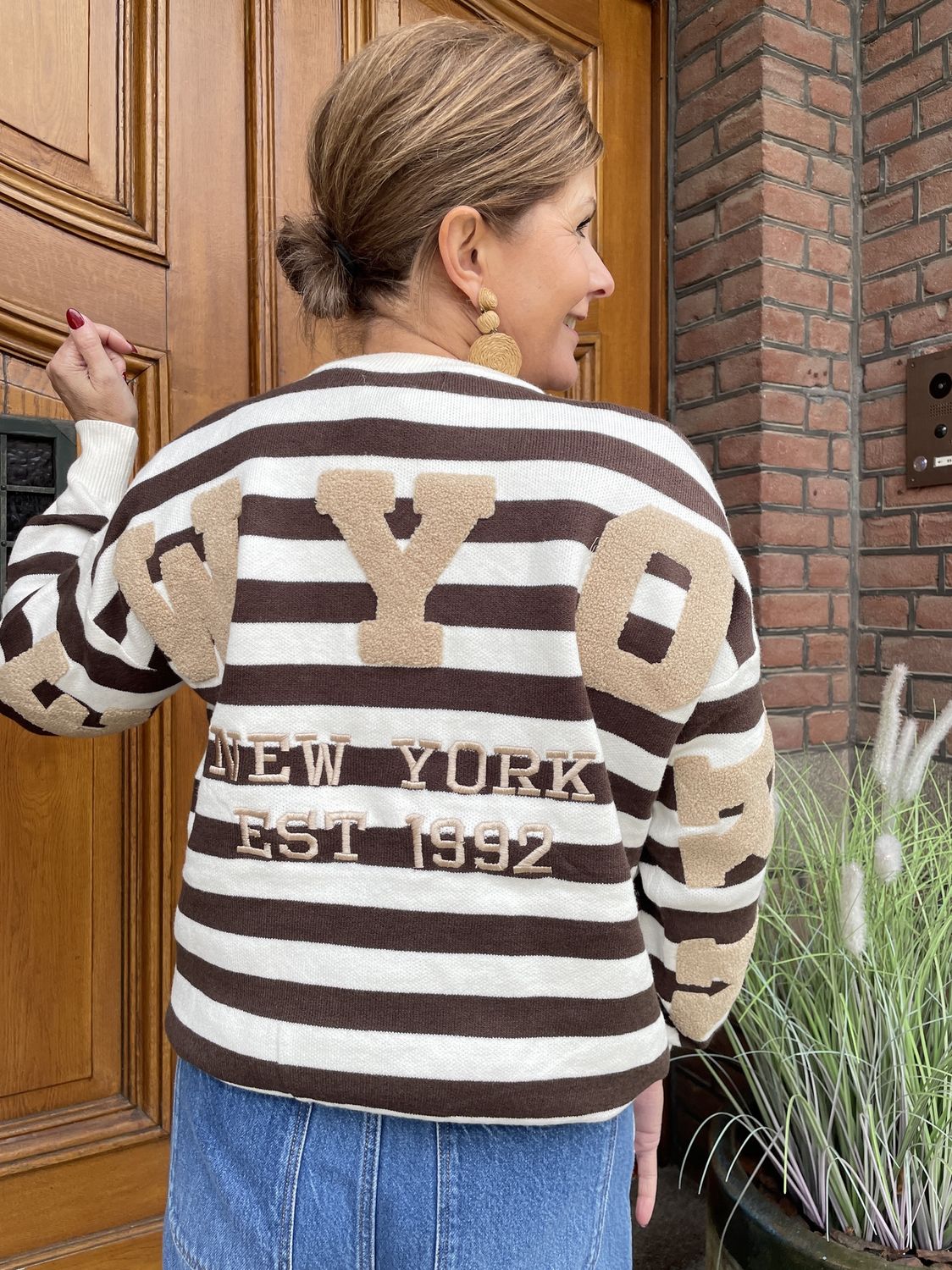 Gestreepte Pull met NY - Choco