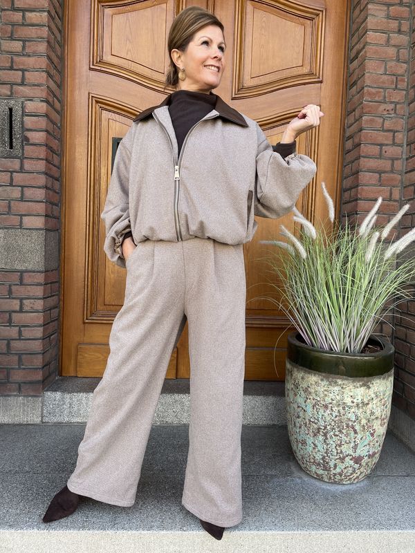 PANTALON - Taupe met ruit-patroon