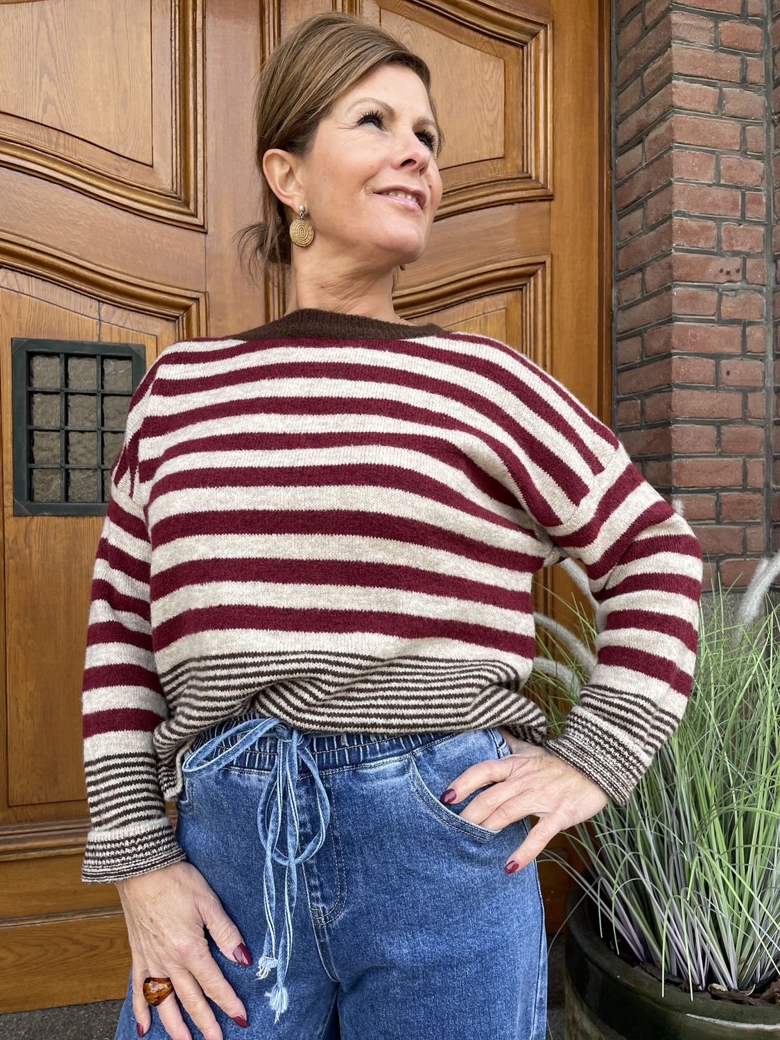 STREEP SWEATER - Bordeaux Streep