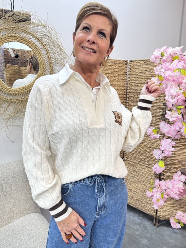 CREME SWEATER met KRAAGJE