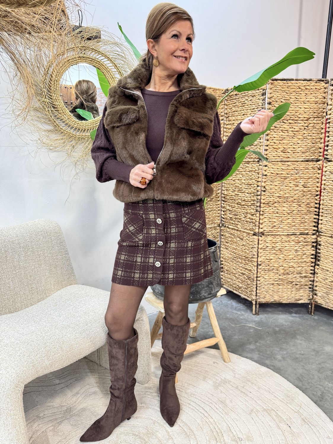 ROKJE - BRUINE TWEED LOOK