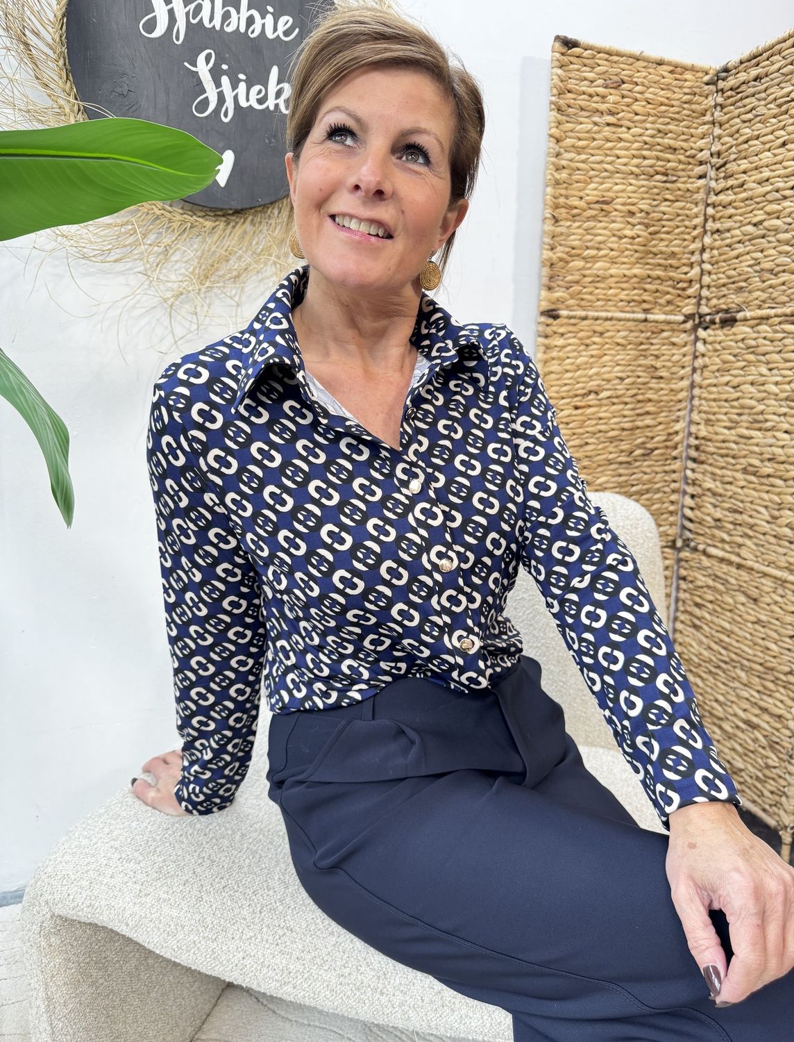 TRAVELLERSTOF BLOUSE - Donkerblauwe Print - Linsey