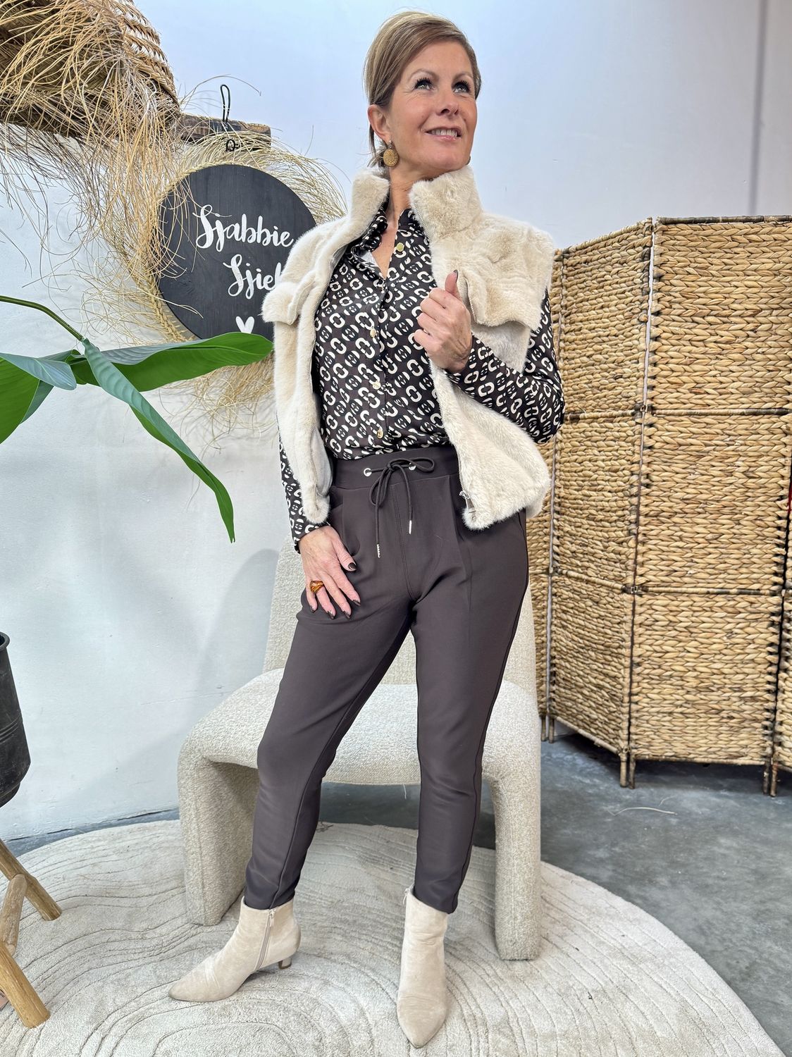 PANTALON met KOORDJE - CHOCO - Travellerstof